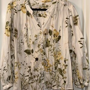 H&M Cream and Green Floral Blouse
